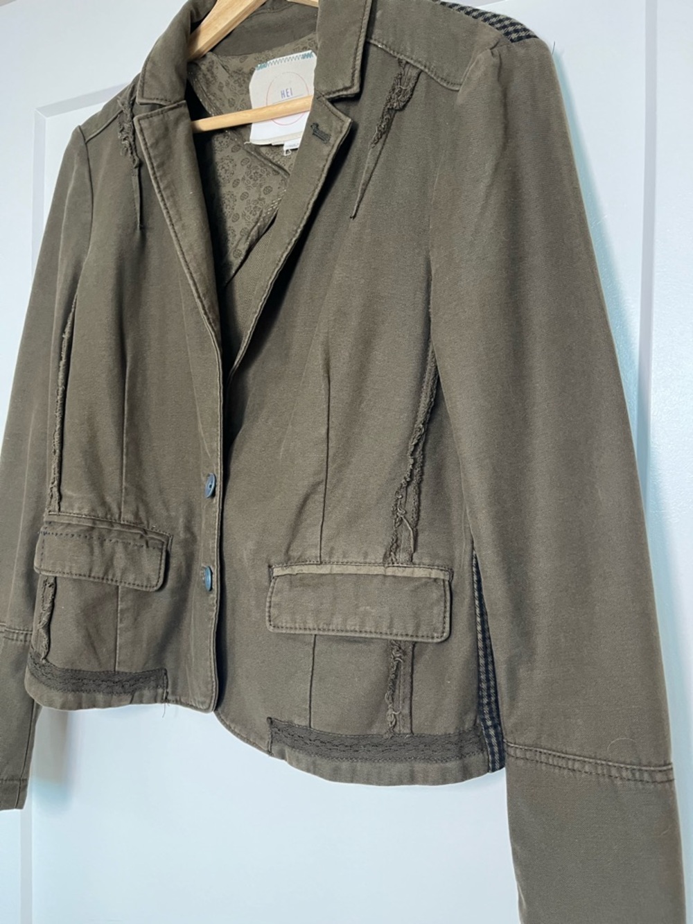 Anthropologie Hei Hei Cropped Military Blazer Jacket Olive Green Size 6 - Picture 2 of 10